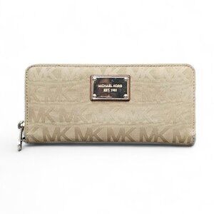 Michael Kors Jet Set Zip Around Tan Gold Large Travel Continental Wallet COA